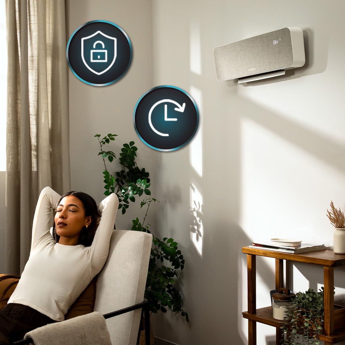 Cecotec Chauffage Céramique Mural ReadyWarm 3000 Textile. 2000W, 3 Modes, Oscillation, LED, Télécommande, Minuteur, Sécurité, Design Tissu Moderne, Couverture 20m², Chaleur Uniforme