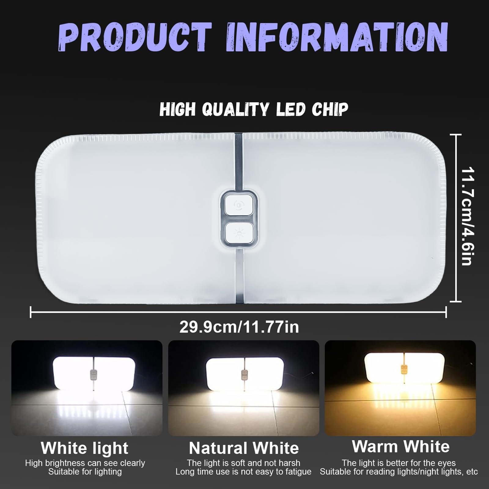 12-24 V RV Lámparas autocaravana, 3 colores de temperatura regulable, lámparas LED para autocaravanas con interruptor de almacenamiento, lámpara LED de techo para autocaravana, techo, iluminación para