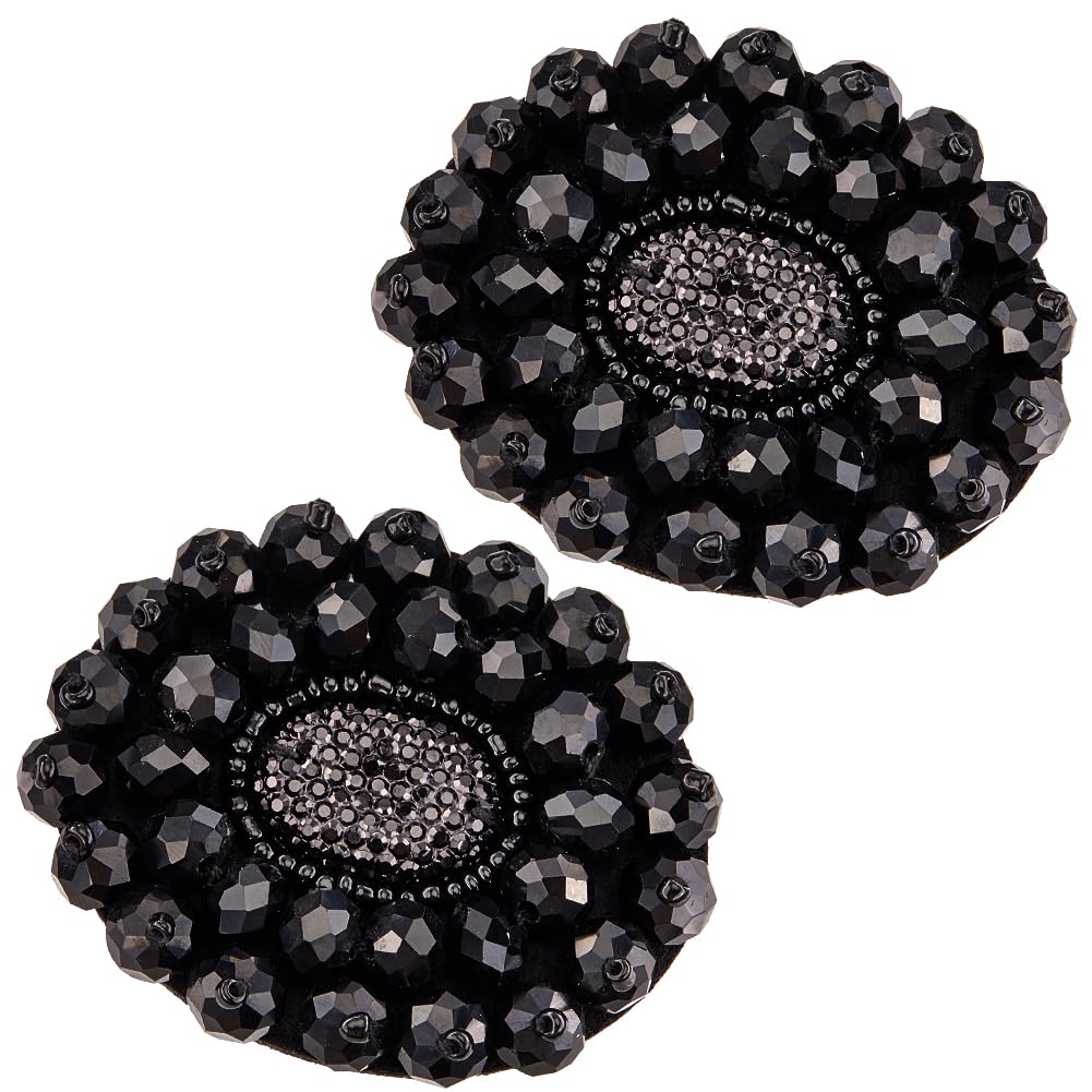 GORGECRAFT 1 Box of 2 Pieces Rhinestone Alloy Clips for Shoes Black Beads Ornaments Removable Jewelry Clip Buckles for Women Shoes Heels Bridal Bags