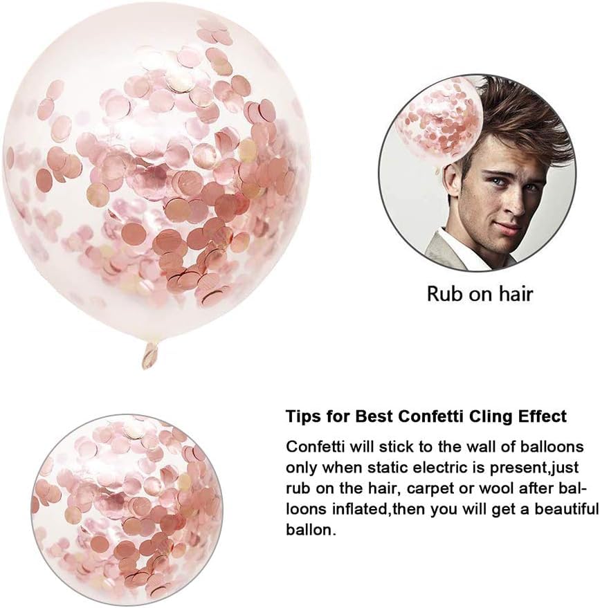Image of Wanna Party Rubber Rose Gold Confetti Balloons -Pack Of 10Pcs|Birthday Balloons For Decoration|Rose Gold Balloons For Birthday Decoration|Confetti Transparent Balloons