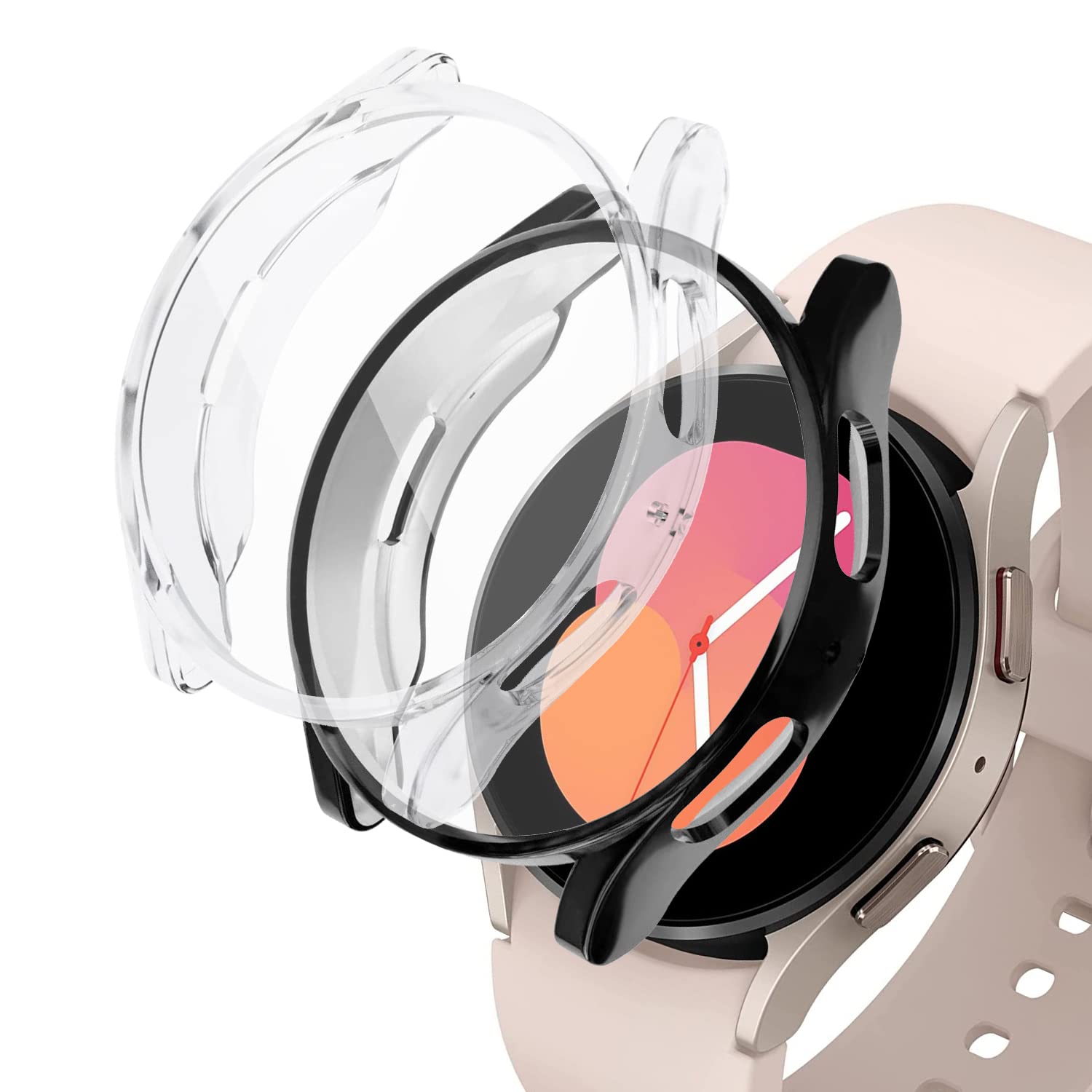 [2 Pack] METEQI TPU Screen Protector Cover Case Compatible with Samsung Galaxy Watch 5/4 40mm 44mm (44mm, Black+Clear)