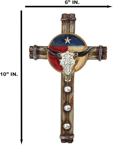 Miniatura 2 de Ebros Gift Rústico Western Bull Cow Longhorn Skull Lone Star Texas State Flag con cuerdas trenzadas Placa de decoración de cruz de pared Diseño