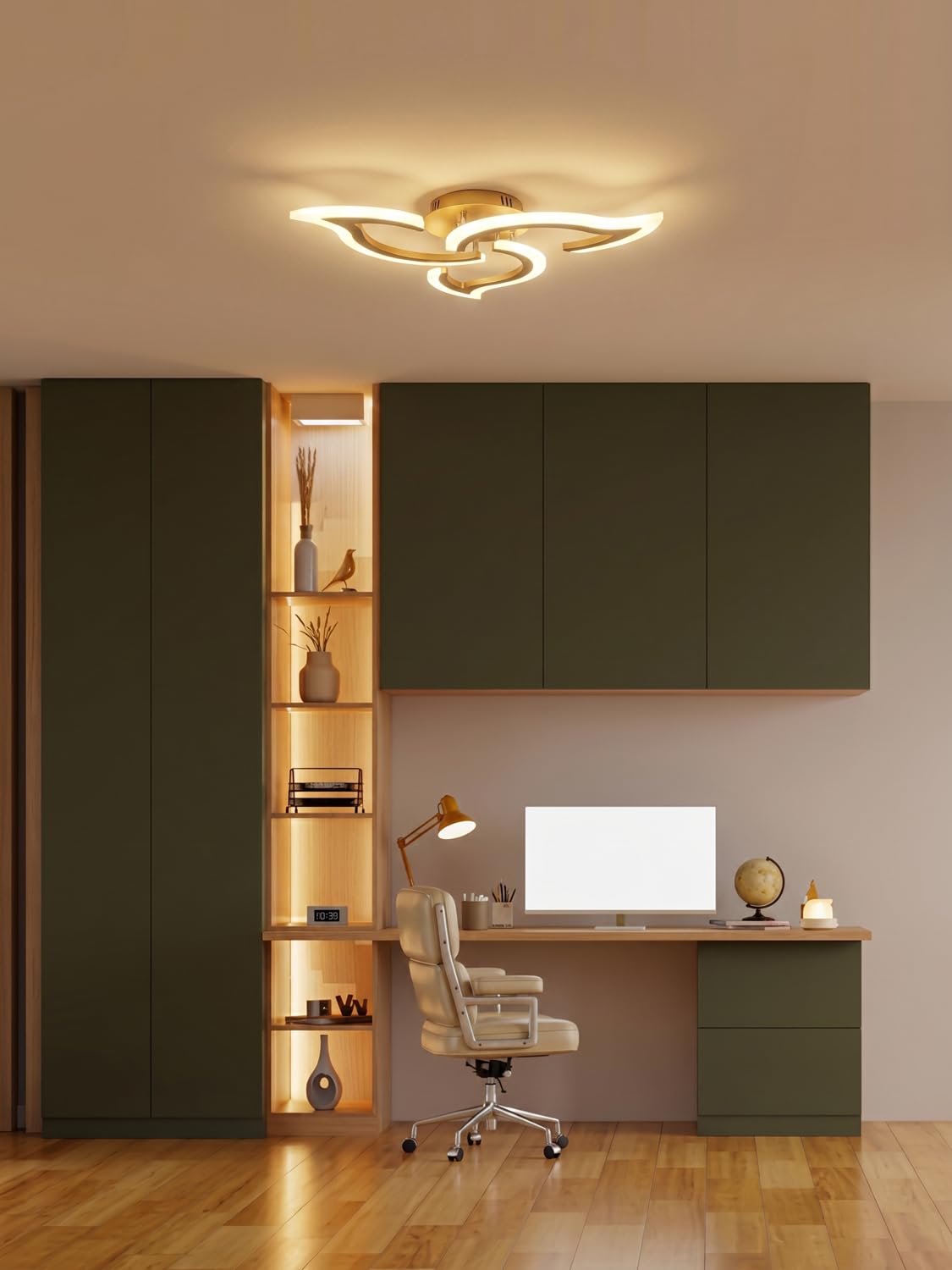 Smart Deckenlampe Alexa Kompatibel, LED Dimmbar mit App & Sprachsteuerung, Moderne Blumen Deckenleuchte mit Fernbedienung für Schlafzimmer, Küche, 2,4GHz WLAN, Gold