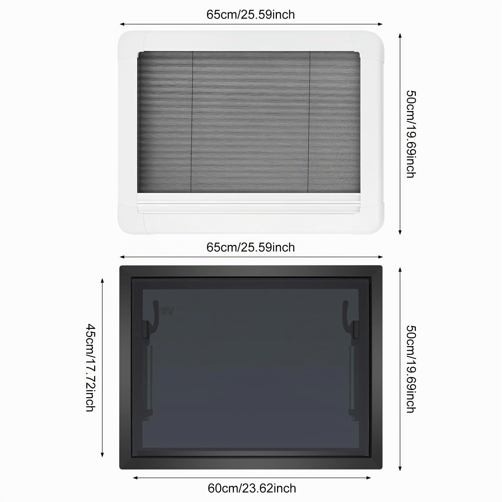 Wohnmobilfenster 650x500mm Wohnwagen Fenster, Ausstellfenster Camper Wohnmobil Fenster mit Rollo Camper 65°, RV Externes Push Fenster mit Fliegengitter und Integriertem