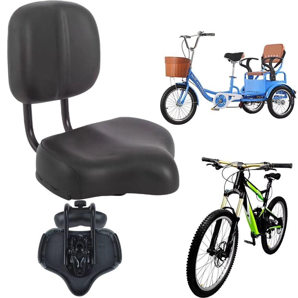 Fahrradsitz mit Rückenlehne, übergroßer bequemer ergonomischer Sattel für Männer und Frauen, höhenverstellbarer Sitz mit Rückenstütze für Dreirad, Mountainbike, E-Bike, Fitness