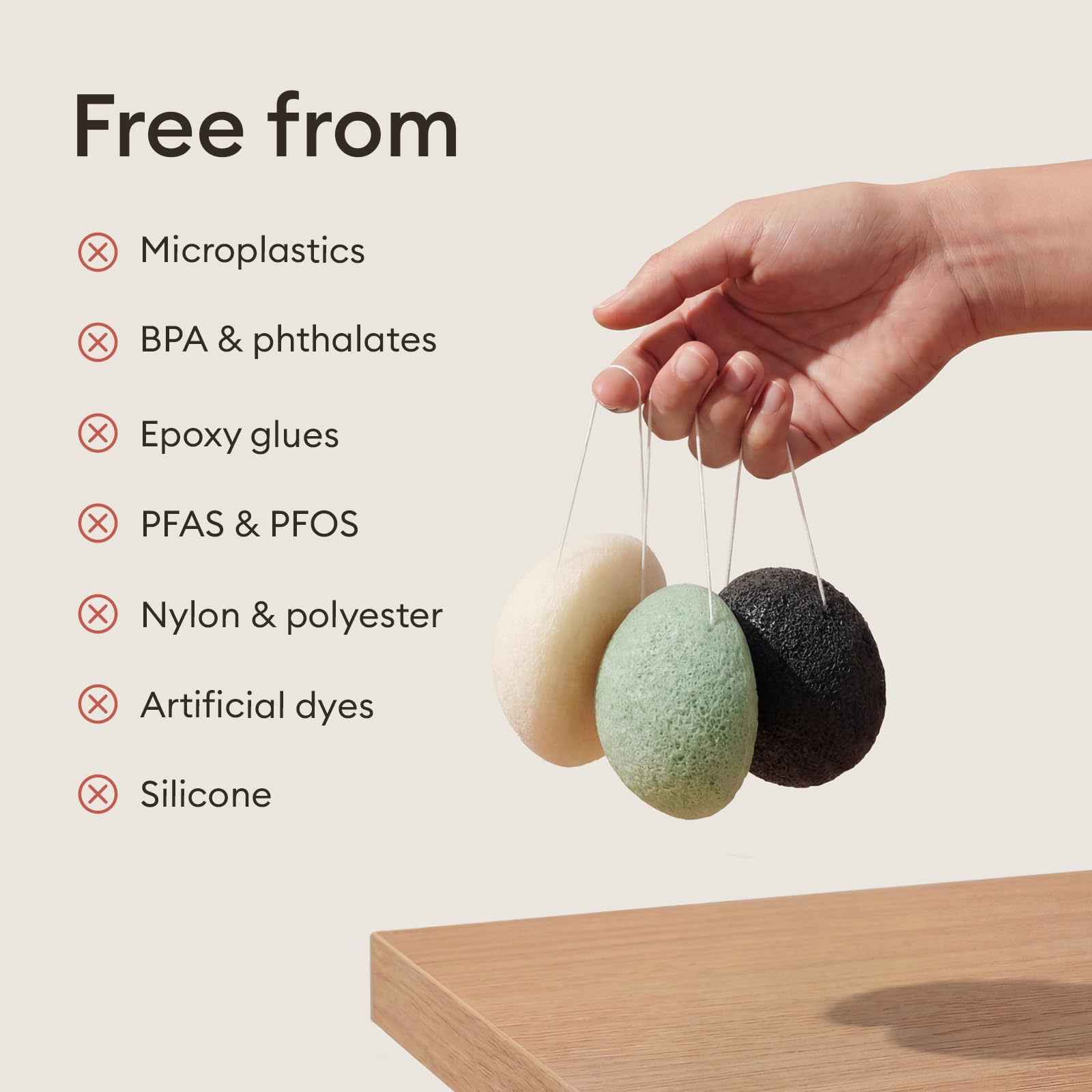 Vove | Spugna Konjac Premium Biologica | Confezione da 3 | Biodegradabile e Eco-Friendly | Carbone Attivo e Argilla Francese | Esfoliante Viso Delicato | Adatta a Tutti i Tipi di Pelle |