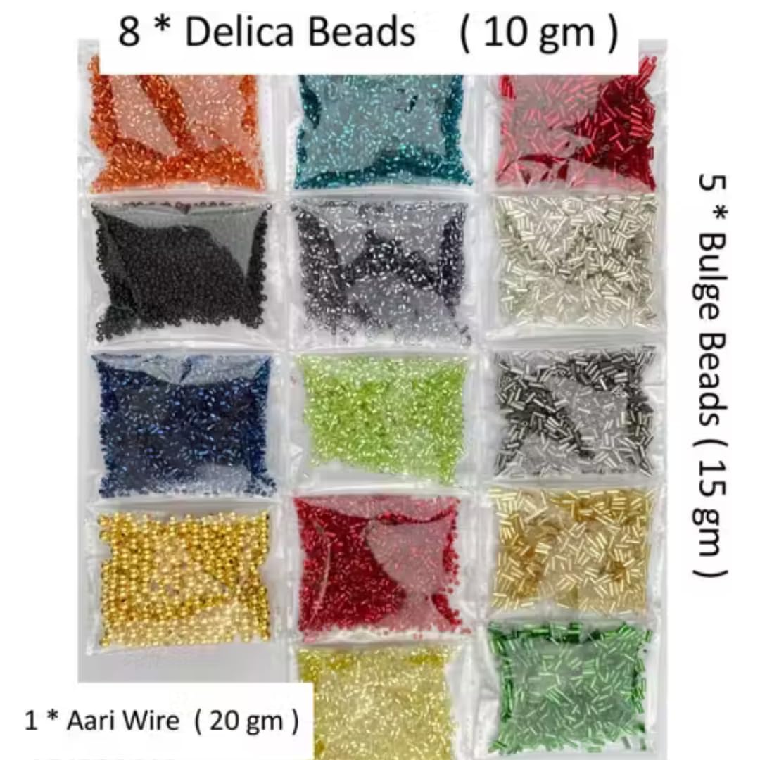 KHUSHA CREATIONS Premium DIY Beads & Embroidery Kit with Wooden Hoop, Needles, Threads, Sequins, Beads, Glass Kundan, Mirrors, & Tools – Complete Craft Set for Beginners, Kids & Adults 1