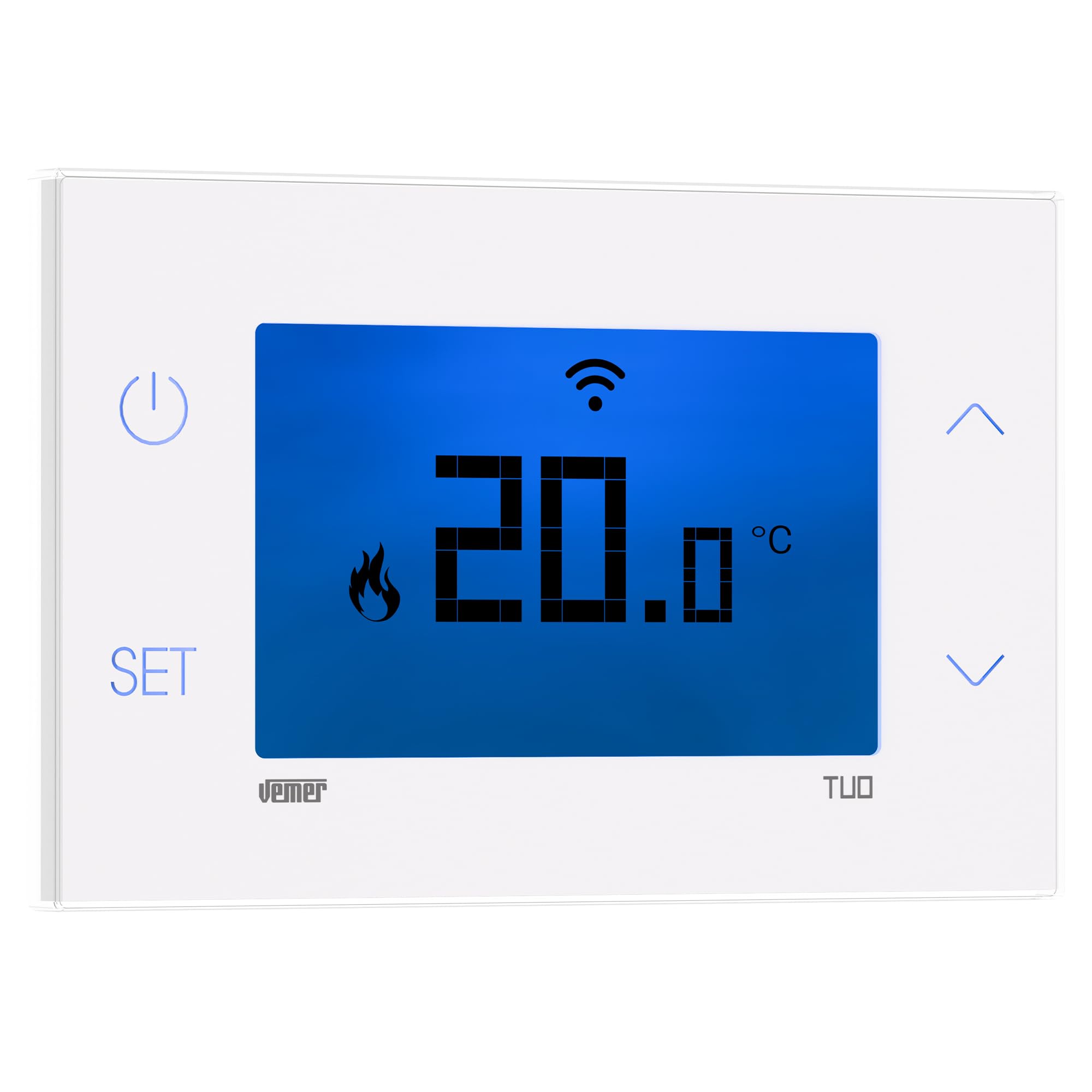 VEMER VE801100 TUO GO WI-FI – Termostato Calefacción WiFi de Pared, Control Inteligente con App, Configuración Inicial por Bluetooth, Programación Semanal para Caldera, Alimentación 230V, Blanco