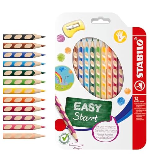 STABILO - Ergonomischer Buntstift für Linkshänder - EASYcolors - 12er Pack mit Spitzer