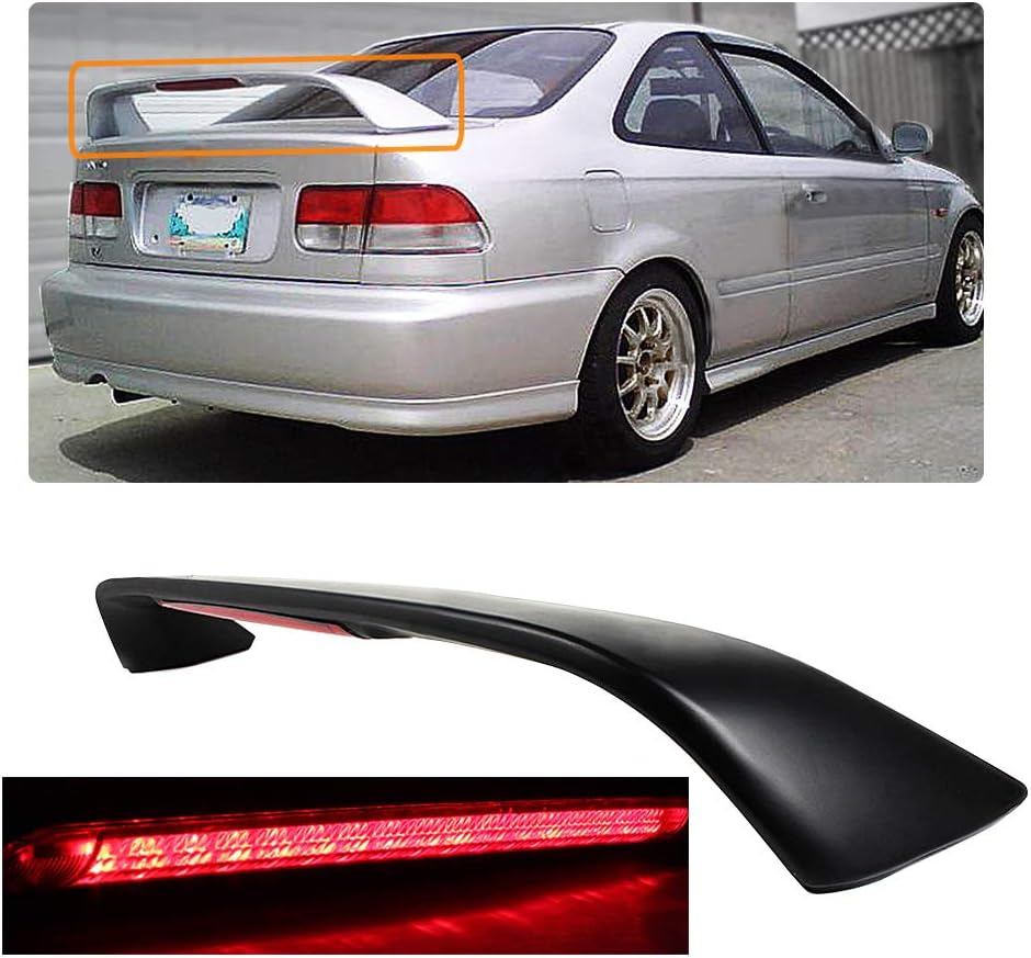 Trunk Spoiler Wing w/LED Brake Light, ABS Matte Black Rear Spoiler Wing for 1996 1997 1998 1999 2000 6th Gen Honda Civic 2 Door Si,Primered Black