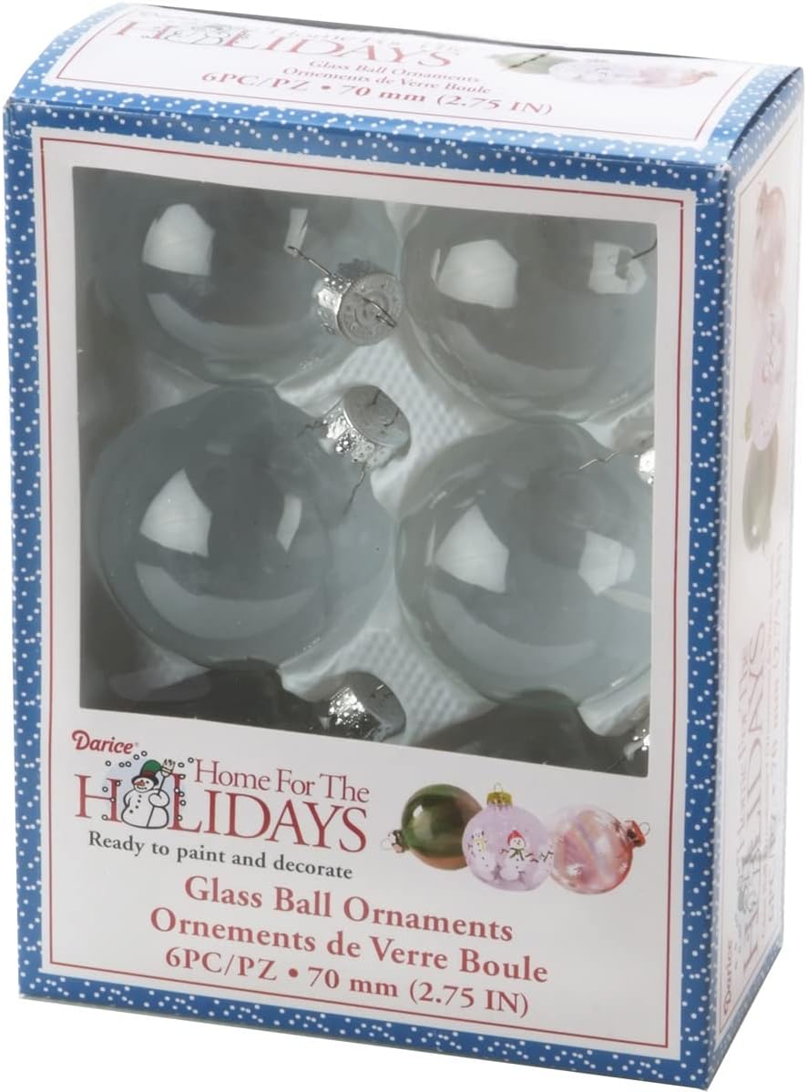 Darice 2610-42 6-Piece Heavy Duty Glass Balls Clear Glass, 70mm