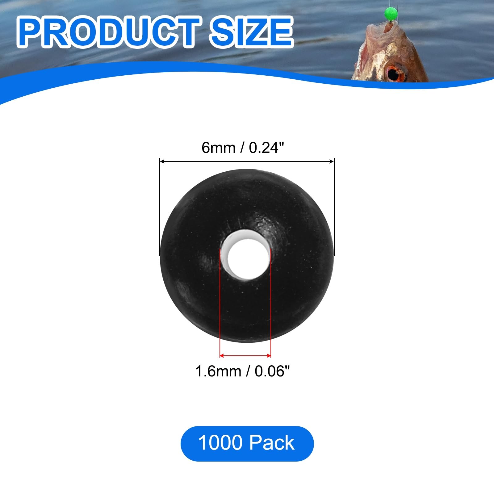 YELARXI Fishing Beads Holographic Soft Plastic Fishing Bait Eggs Lure Rigs Accessories, 6 mm Fit for Saltwater Freshwater - Round (1000 Pack, Black)