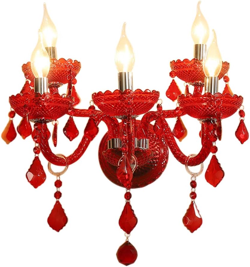 Aiwen Wall Lights Red Crystal Glass Wall-Sconce Lighting 2-Light Bedroom Bedside Lamps Candle Wall Lamp Creative Wall Deco