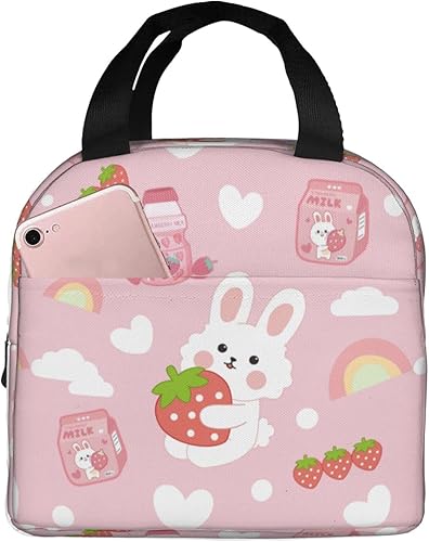 Miniatura 2 de wyehjut Lonchera con diseño de conejo de fresa, reutilizable, aislada, para niños, niñas, mujeres, hombres, lonchera para la escuela, oficina,
