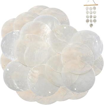 Shells with Holes 100PCS Capiz Shells, 2 Inch Round Shells with Holes, Polished Natural Capiz Shells Decor, DIY Sea Shells for Crafting, Jewelry Making
