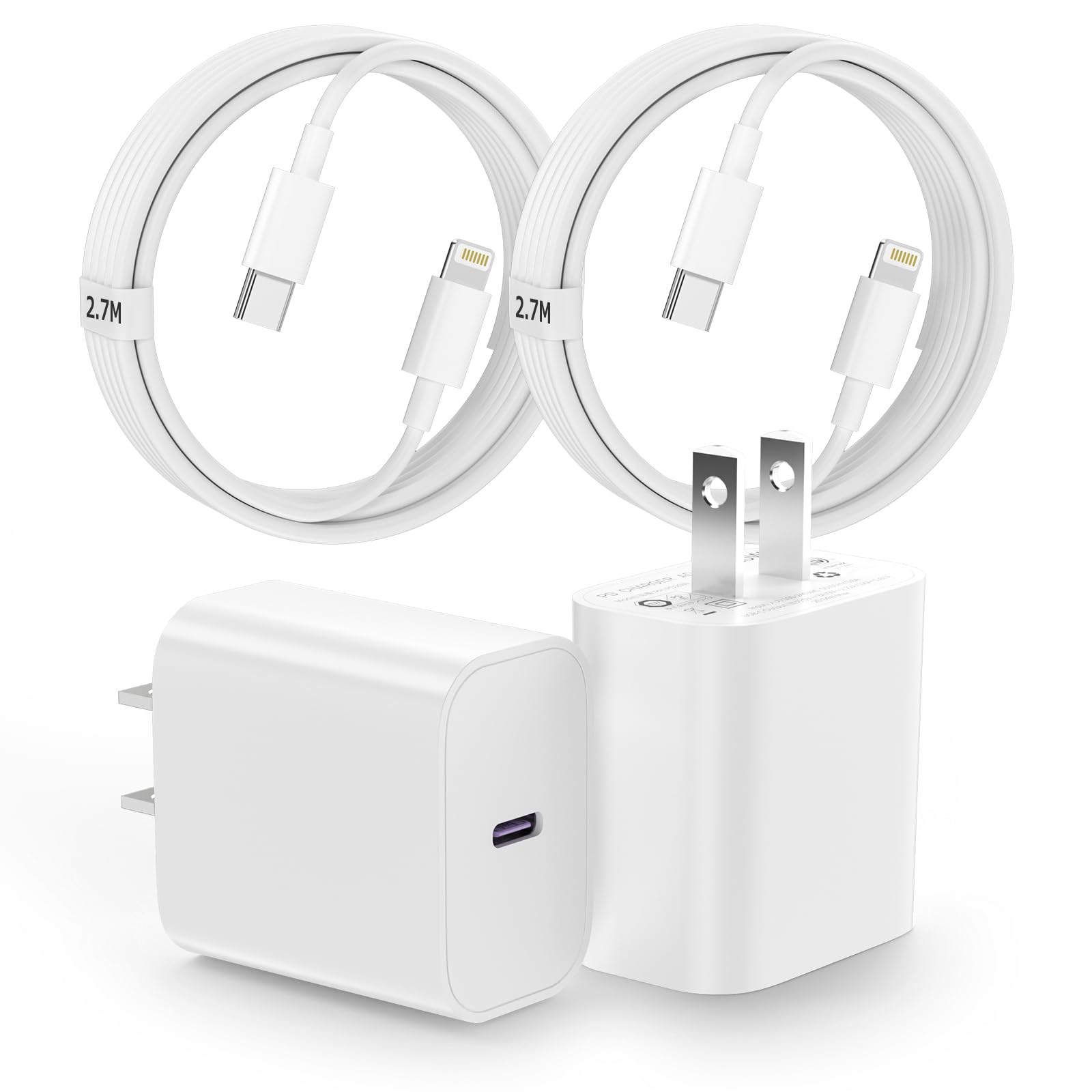 【50%OFF】【849円】 GEMSONG MFi認定 20W USB-C to ライトニング 急速充電器 + 2.7mケーブル 各2個セット