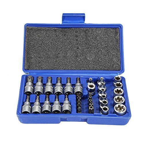 34 Pièces Coffret douilles torx femelle Ensemble de clé à douille embouts torx hexagonal intérieur longues/courtes | Coffret stable inclus - diverses...