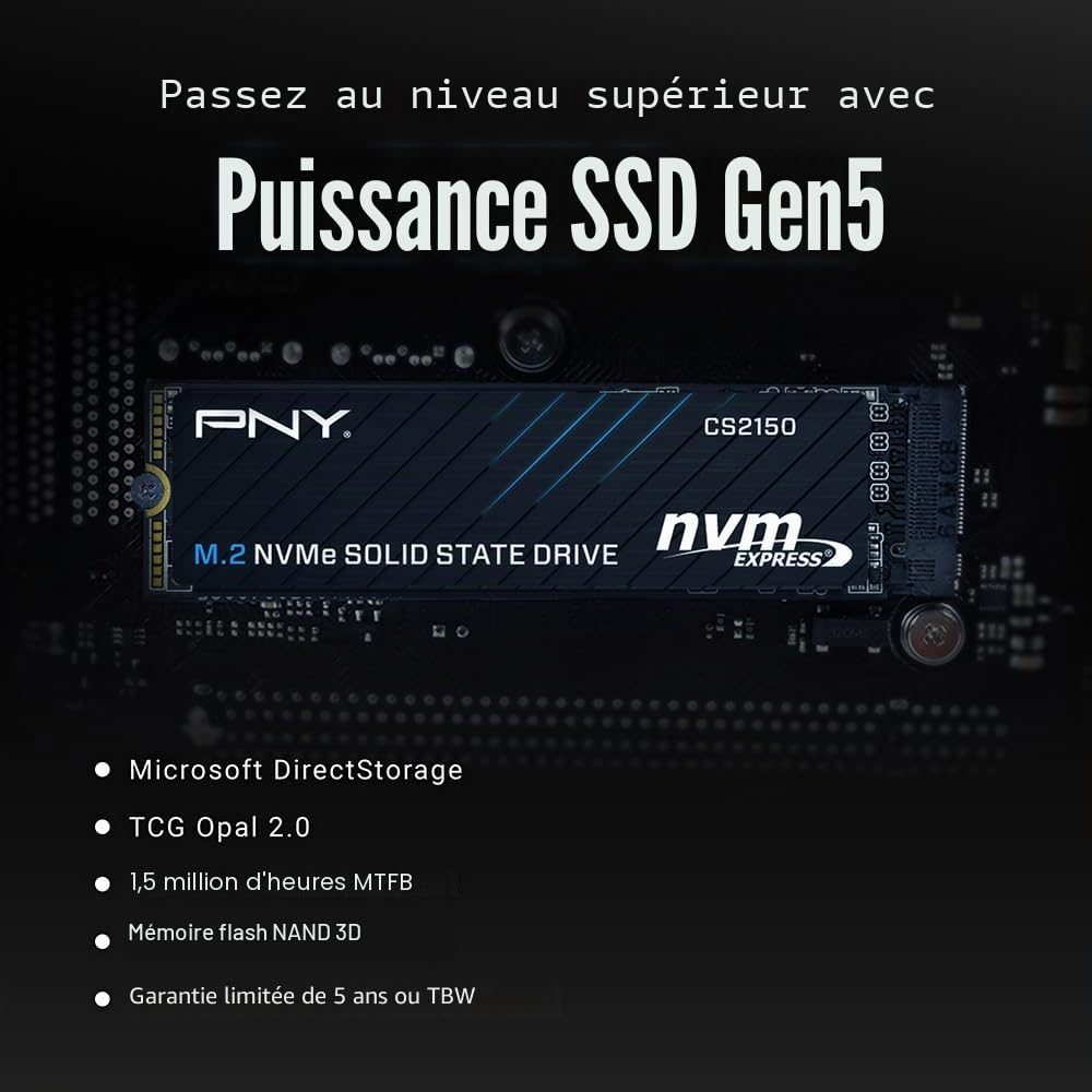 PNY CS2150 2To M.2 NVMe PCIe Gen5 SSD Interne