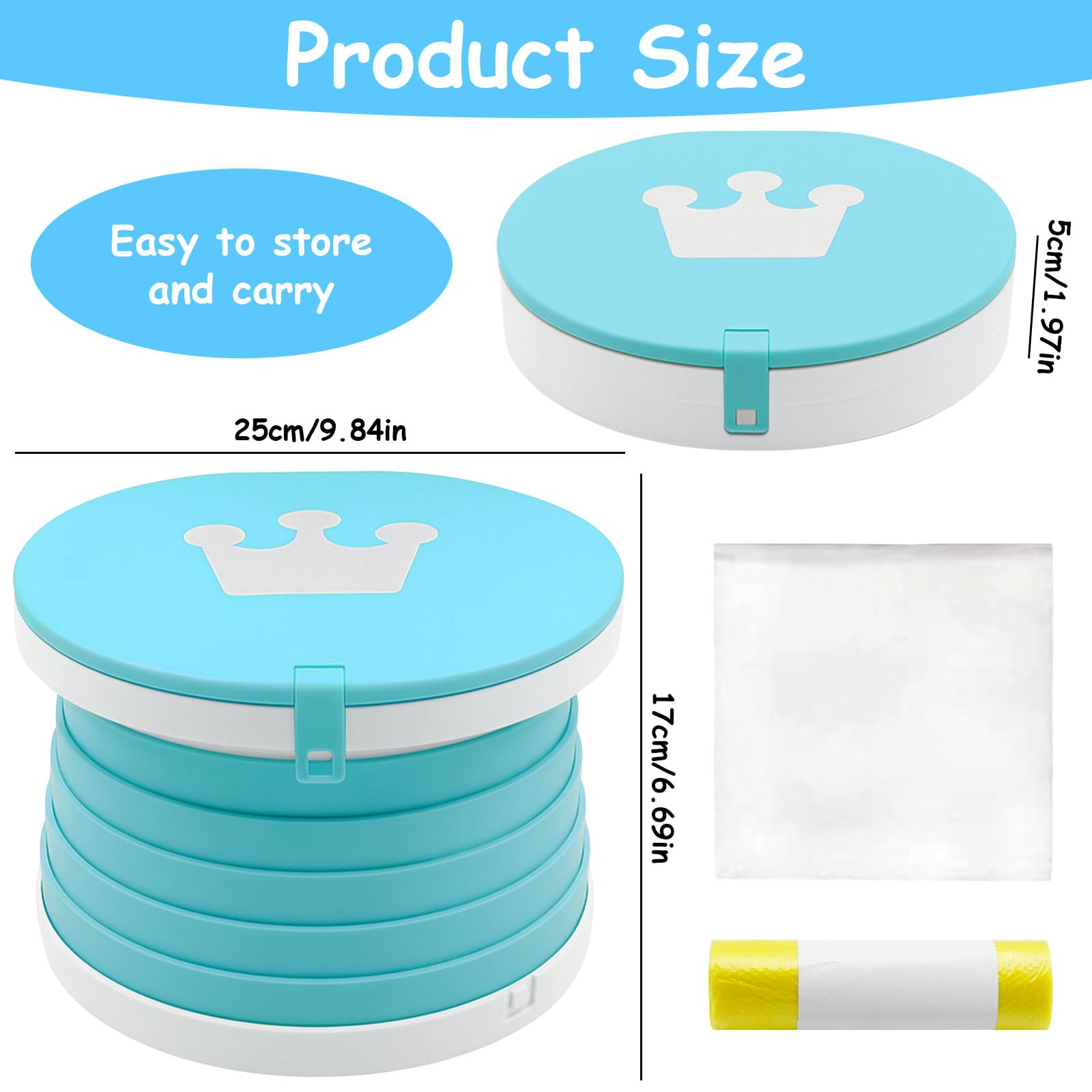 Siège Toilette Pliable, Pot de Voyage pour Enfant, Toilette Portable Enfant, Siège de Pot WC, avec Rouler Sacs, Sac de Rangement, pour Voyages Camping Voiture Plage Usage Familial (Bleu)