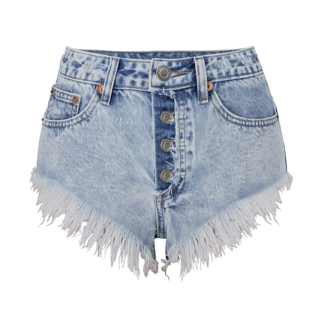 Short en jean taille haute confectionné avec soin au délavage exclusif