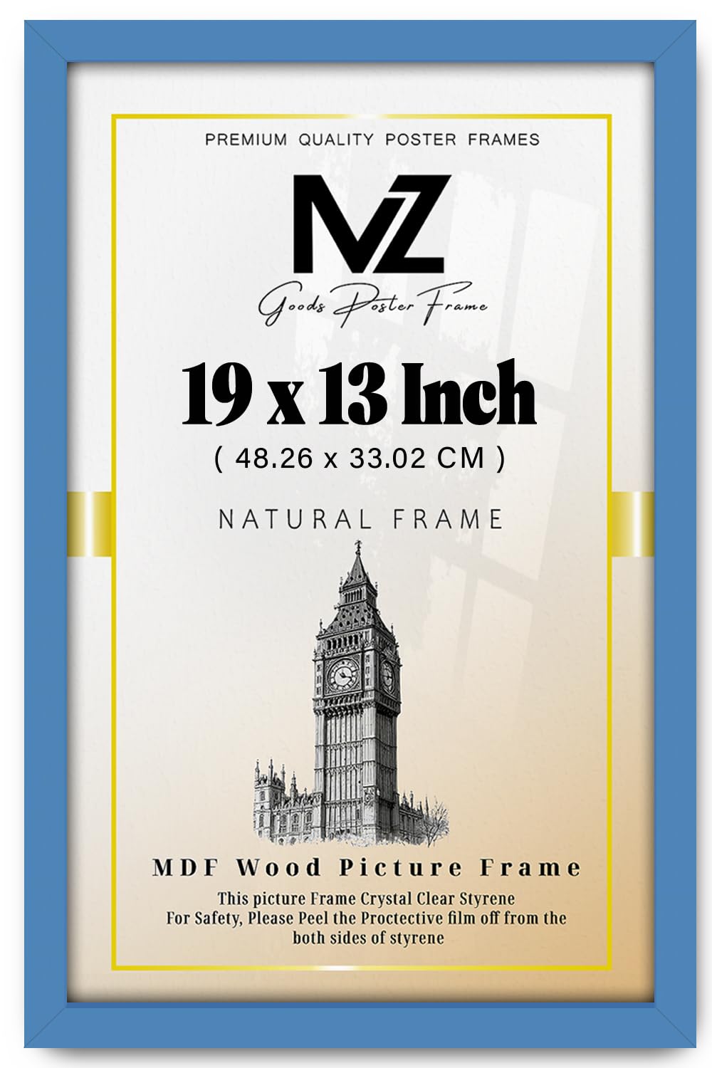 Mz Goods Blue | Mdf Picture Frame (48.26 X 33.02 Cm) 19X13 Inch For Posters, Certificates & Room Design, Portrait & Landscape Hanging Hooks [ ]