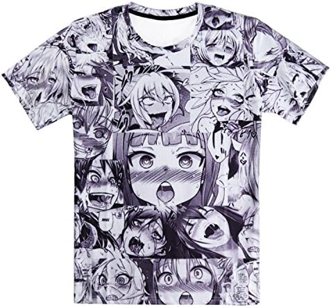 Ahegao Print T Shirt Men Women Harajuku Face Red Woman T Shirts Funny Shy Girl Tops Cute Clothing, Asian L