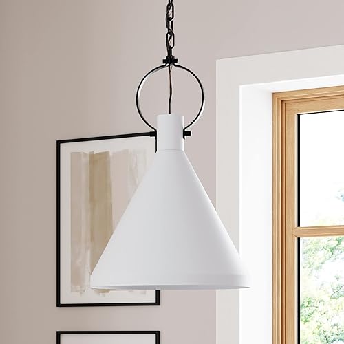 Nathan James Nate - Lámpara colgante industrial, lámpara de techo colgante con pantalla de metal y cadena ajustable para cocina del hogar, isla o