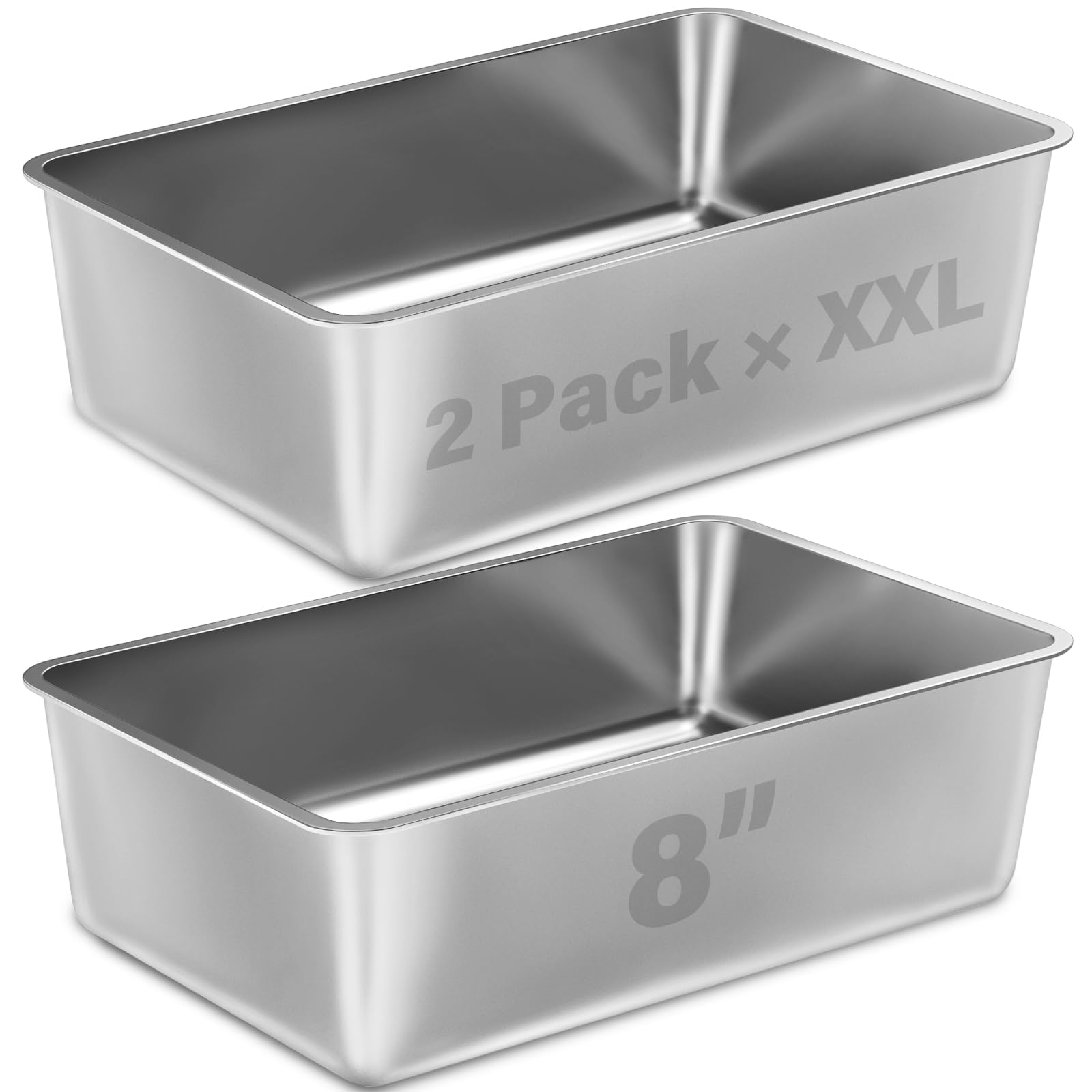 Stainless Steel Litter Box 2 Pack, 23.6x15.8x8 Inch(Deep) Stainless Steel Cat Litterbox XXL with High Sides, Non Stick No Smell Easy Clean Jumbo Metal