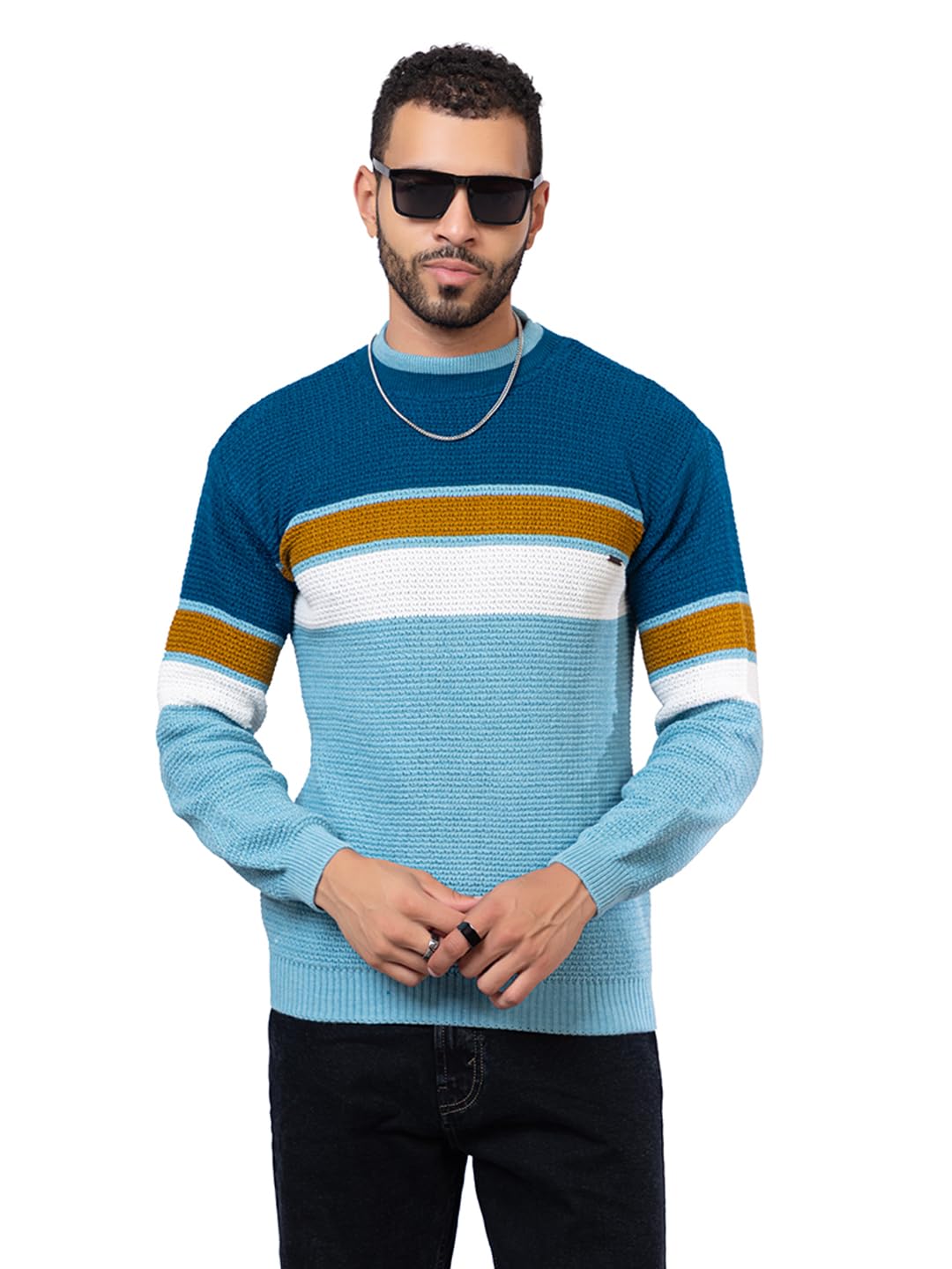 style dusk Men’s Striped Knit Pullover Sweater | Crew Neck Long Sleeve Winter Knitwear | Soft & Warm Casual and Office Wear Layering Top-picture-50