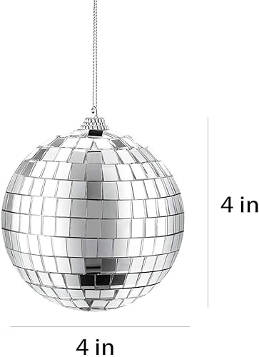 Miniatura 7 de Rocutus Paquete de 4 Bolas de Discoteca con Espejo, Bola de Discoteca Colgante Plateada para Fiestas o Efectos de Luz de DJ, Decoraciones para el