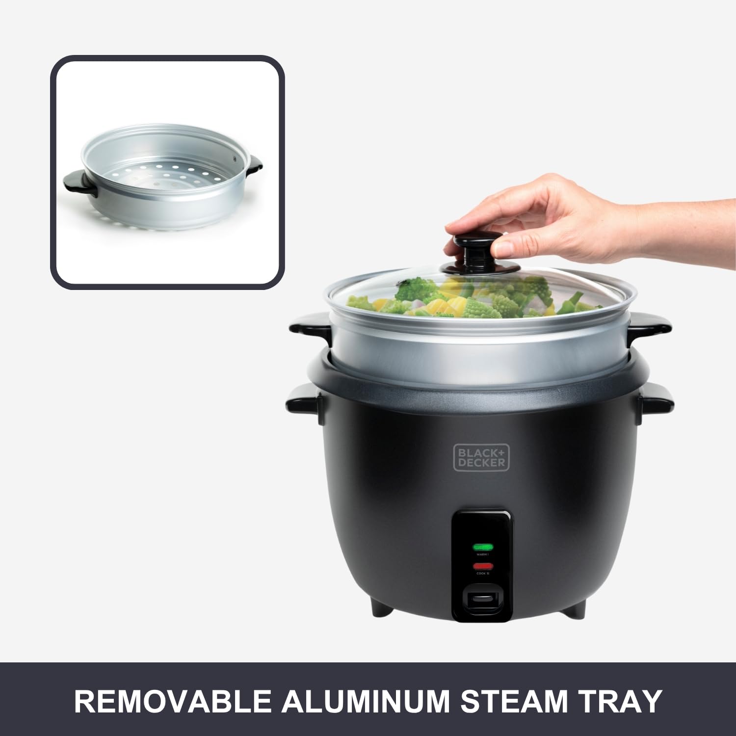 BLACK+DECKER - Cuiseur à riz BXRC1800E 700 W | 1,8 L (jusqu'à 7 portions) | Cuisson et maintien au chaud | Revêtement antiadhésif | Verre doseur et spatule | Compatible lave-vaisselle | Noir