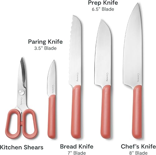 Miniatura 3 de Caraway Juego de 5 cuchillos de cocina alemanes de primera calidad con hoja de acero alemán - Asas ergonómicas - Sin microplásticos - Perracota