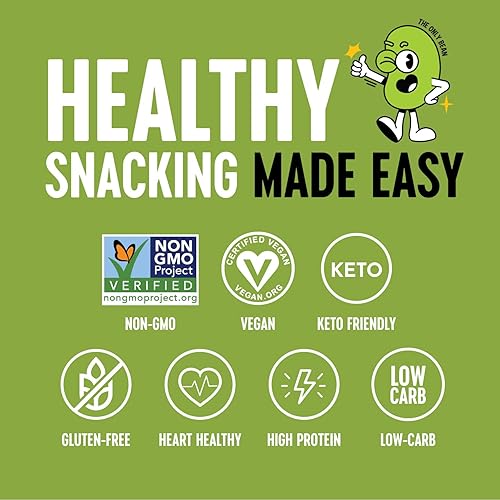 Vista 23 de The Only Bean Crunchy Dry Roasted Edamame Snacks (sal marina), Snack Food, High Protein (0.39 oz), Snack Asiático Japonés Sin gluten, Paquete de 100