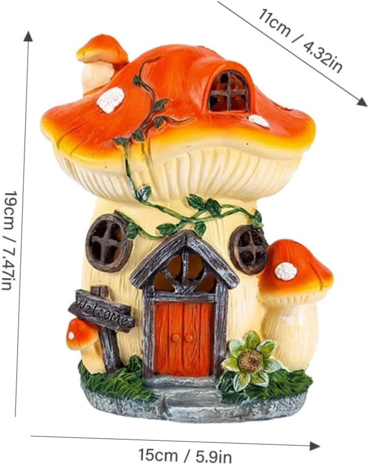Resin Mushroom House Statue Decor Solar Lights Outdoor Decorative Garden Ornament