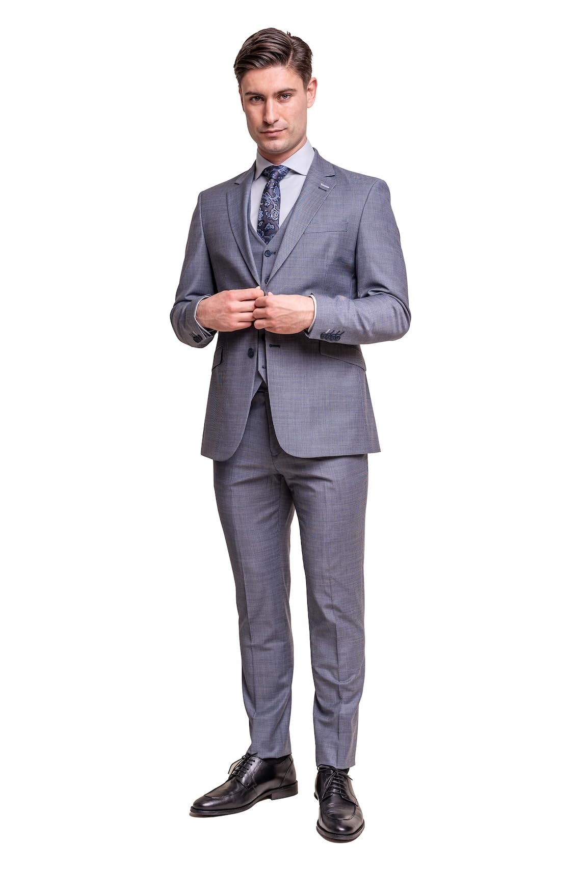SIRRI Abito da Uomo in Tweed di Lana a Quadri Slim Fit da Uomo Set Formale da 3 Pezzi da Lavoro Venduto separatamente in Blu Navy