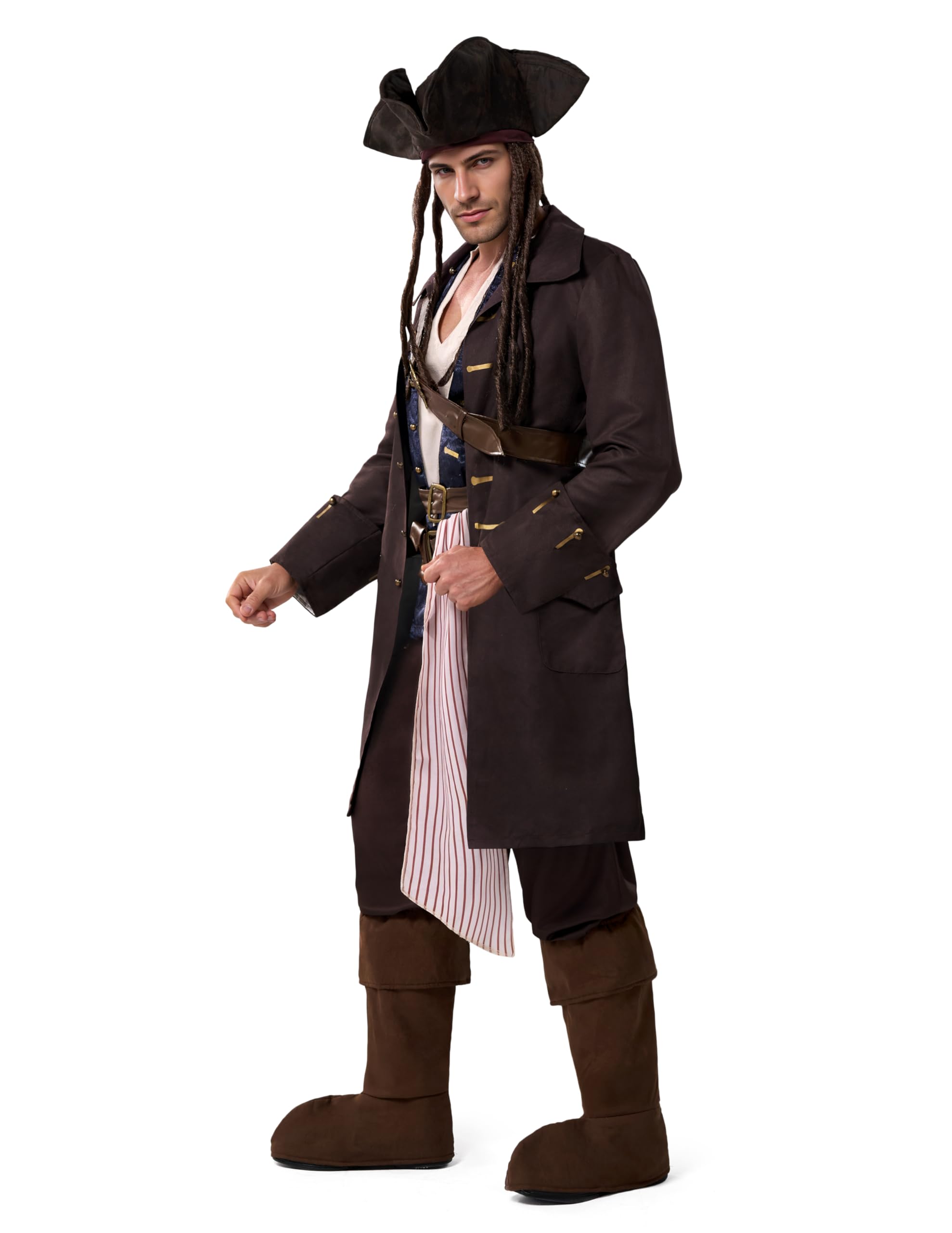 Spooktacular CreationsCostume da pirata di Halloween per uomo, con cappello e cintura protettiva, per feste a tema cosplay.