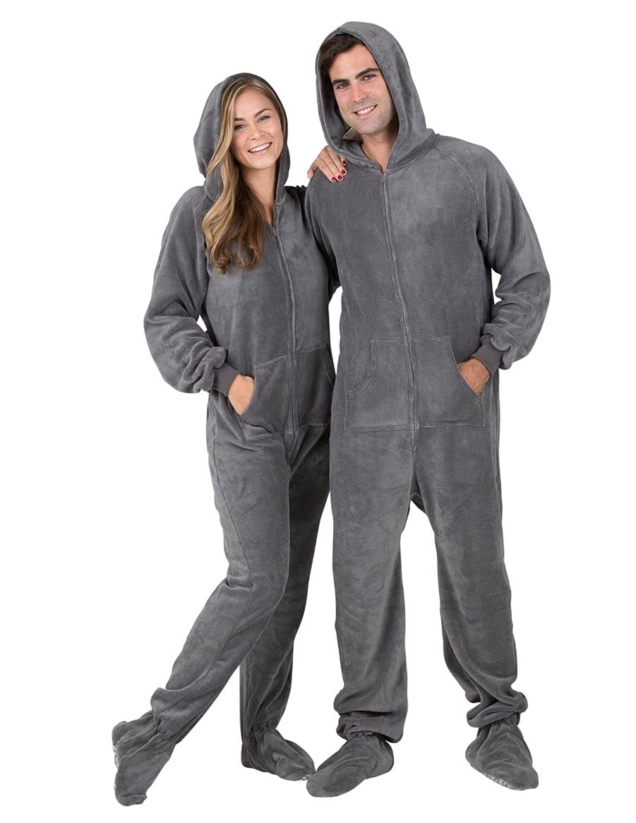Footed Pajamas - Adult Chenille Hoodie Onesie | One-Piece Pajama Jumpsuits for Men and Women Pjs | Unisex