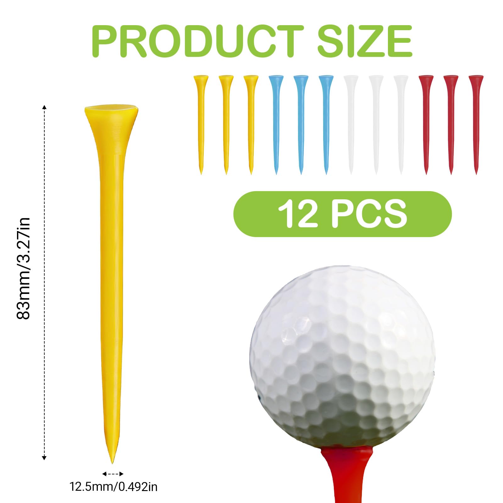 Jetstream 12 Piezas Colorido Tee de Golf Plástico 83mm, Tees de Golf Plástico Interior 83mm, compatible con Campos de Práctica de Golf, Competiciones Oficiales y Entrenamiento al Aire Libre