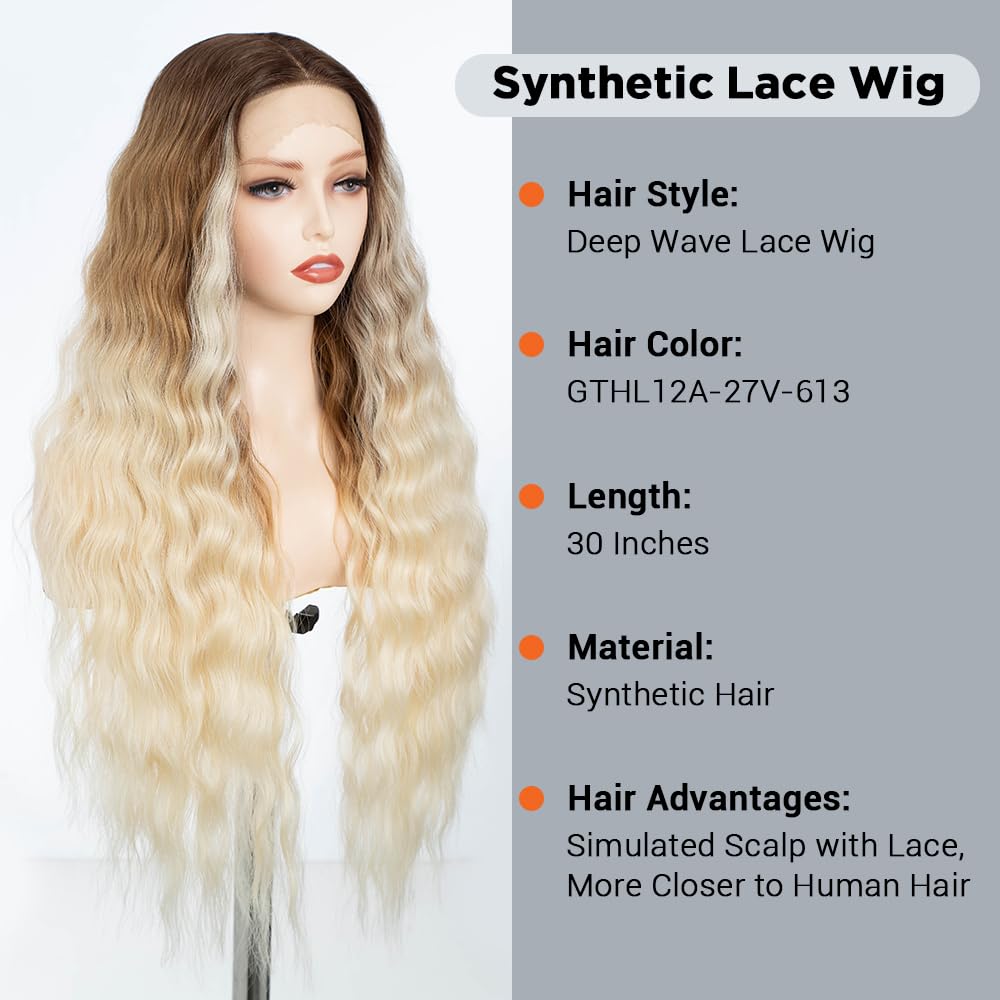 FASHION IDOL Long Wavy Synthetic Lace Front Wigs 30 inches Deep Middle Part Baby Hair Wigs for Women 5% Brazilian Human Hair and 95% Heat Resistant Fiber - Image 2