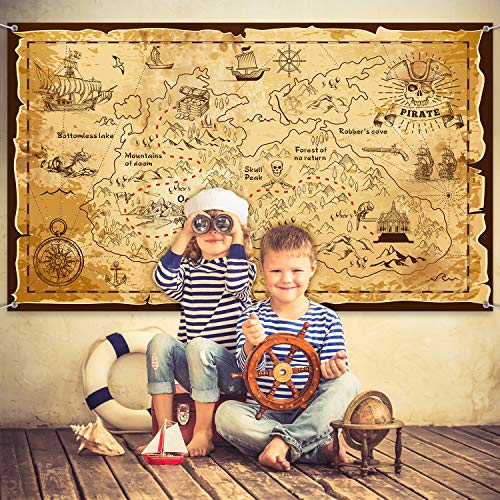 Pirate Treasure Map Backdrop Background Island Treasure Map Banner Nautical Wall Tapestry Hanging Decoration For Treasure Hunt Theme Party Birthday Party Photo Shooting Booth Props #TOP4