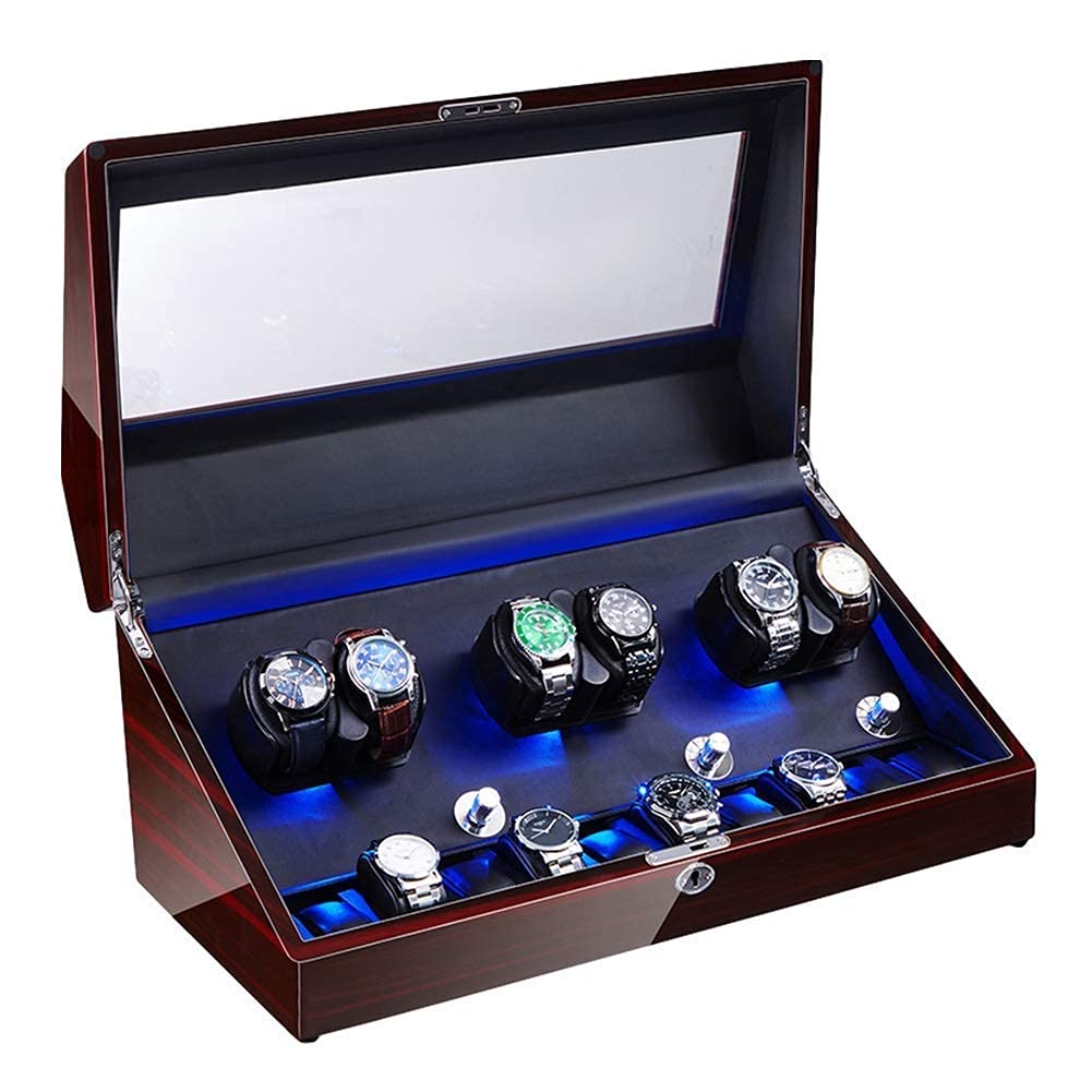 MYUYEE Watch Winder 6+10 Watch Winder For Automatic Watches Soft Flexible Watch Pillow Led Illumination Quiet Motor Piano Paint Exterior Watch Winder