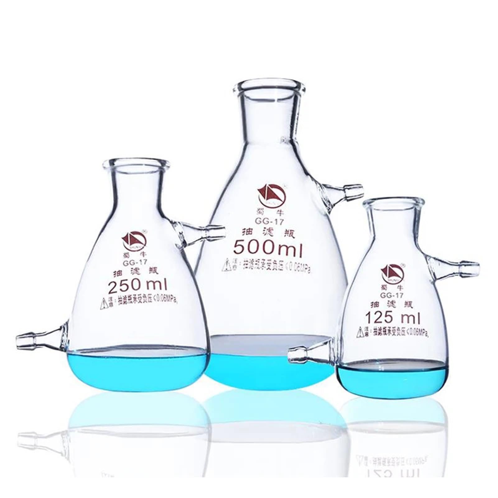 matraz de fondo redondo， Botellas de vidrio de borosilicato de alto rendimiento, matraz de embudo Buchner, doble boquilla, equipo de laboratorio, varios tamaños(B 250mL 2pcs)