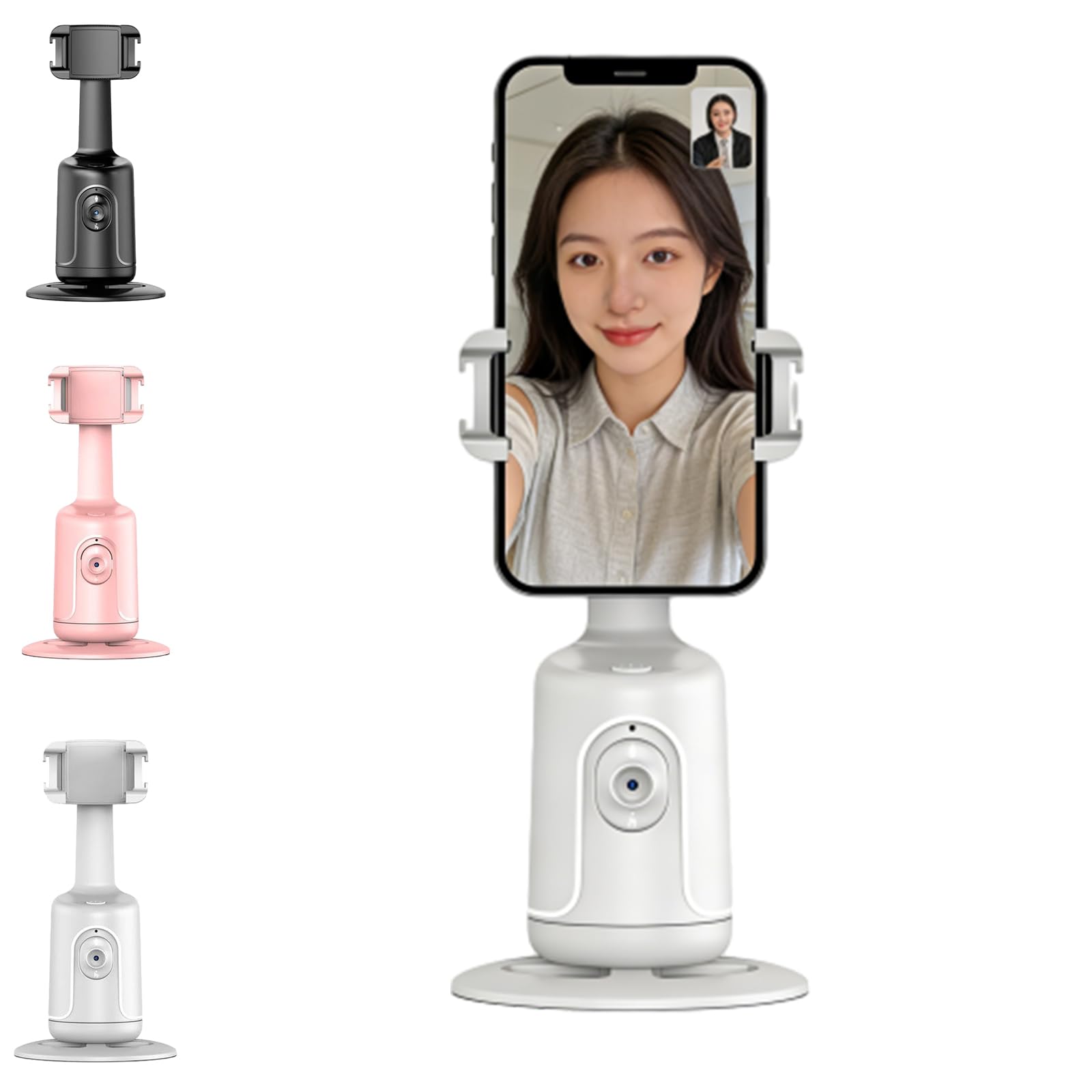 Smart Ai Facial Recognition Phone Tripod, 360° Auto Face Tracking Supports Gesture Control &amp; Remote Control No App for Outdoor Live Streams,Video Shoots,Dynamic Shots (White)