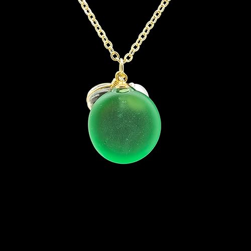 Miniatura 5 de Green Oval Sea Glass Mermaid Nature Freshwater Pearl December Birthstone Pendant Gold Plated Necklace ﻿for Women Handmade