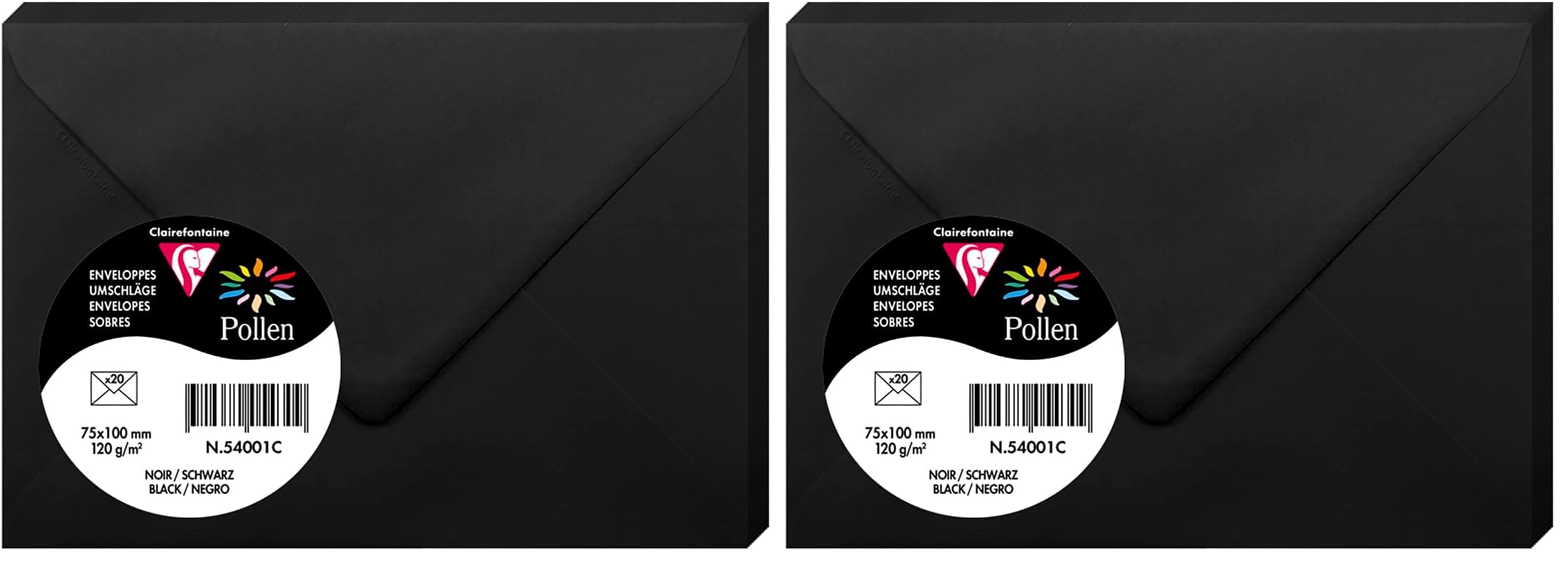 Clairefontaine 54001C - Paquet de 20 Enveloppes Mini Format 7,5x10cm Noir - 120g/m² - Fermeture gommée - Invitation Evènements et Correspondance - Gamme Pollen - Papier Lisse