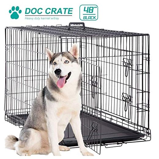 48 inch Dog Cage Large XXL Dog Crates for Large Dogs Folding Dog Kennels and Metal Wire Crates Pet Animal Segregation Cage Crate with Double-Door,Tray,Handle and Divider for Dog Training Indoor