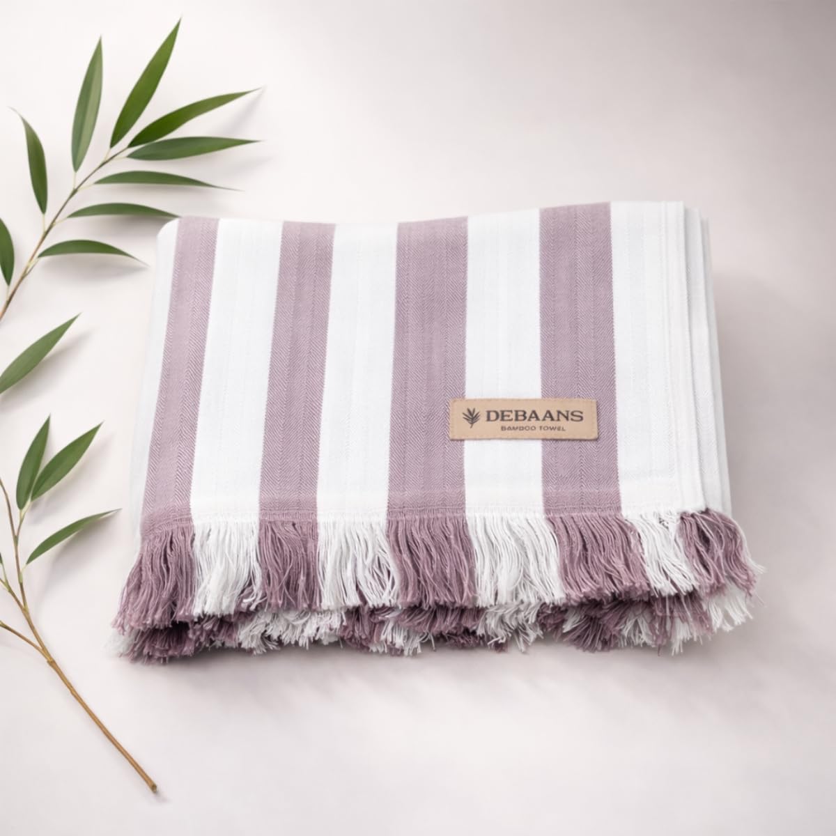 DEBAANS 100% Bamboo Large Bath Towel | Buttery Soft, Ultra-Absorbent, Lightweight, Anti-Microbial, Hypoallergenic, Quick Dry | Suitable for Daily use, Travel, Gym, Swimming (Plum Stripe)-image-12