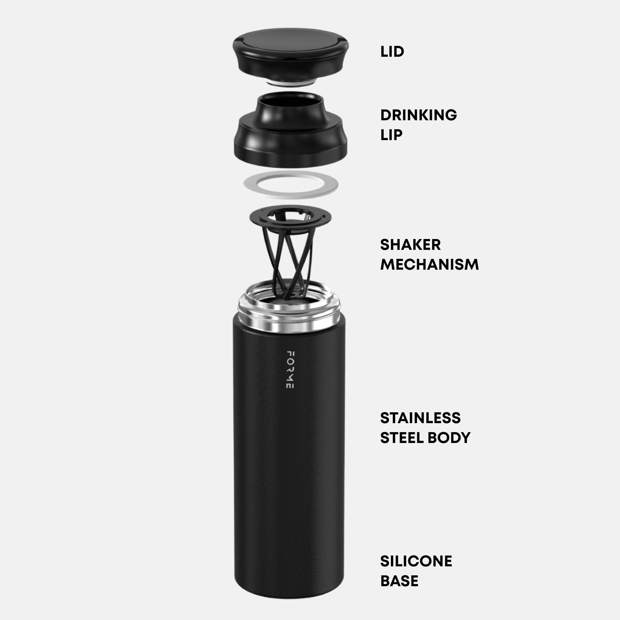 FORME Shaker - Coctelera de proteínas de acero inoxidable de 700 ml, doble pared aislada al vacío, bebidas frías y calientes, agitador silencioso, a prueba de fugas, se adapta a portavasos, sin