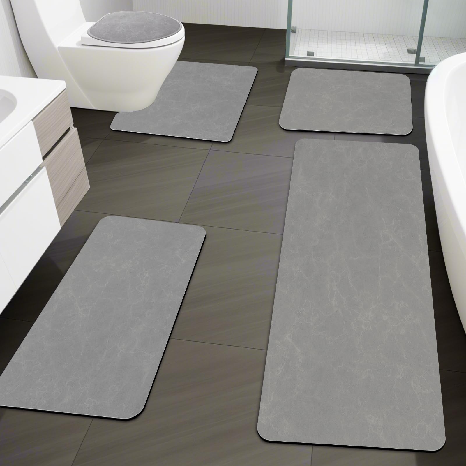 YIHOUSE Juego de 5 alfombras de baño, alfombras de baño finas de goma superabsorbentes para debajo de la puerta, tapete de baño antideslizante de secado rápido, tapetes de baño para suelo de baño,