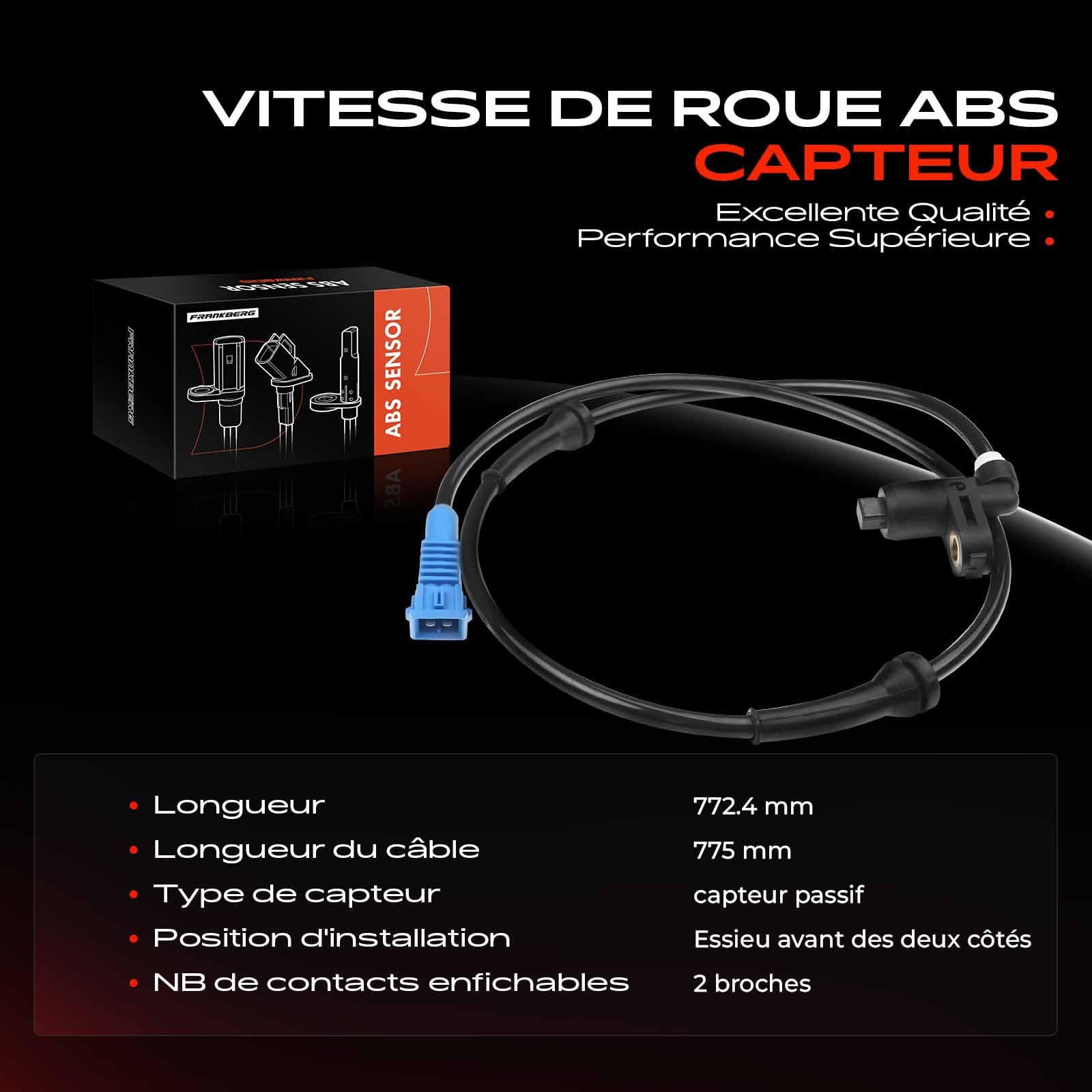Frankberg Capteur ABS 2-Pôles Compatible avec 206 CC 2D 206 Hayon 2A/C 206 SW 2E/K Remplacer#
